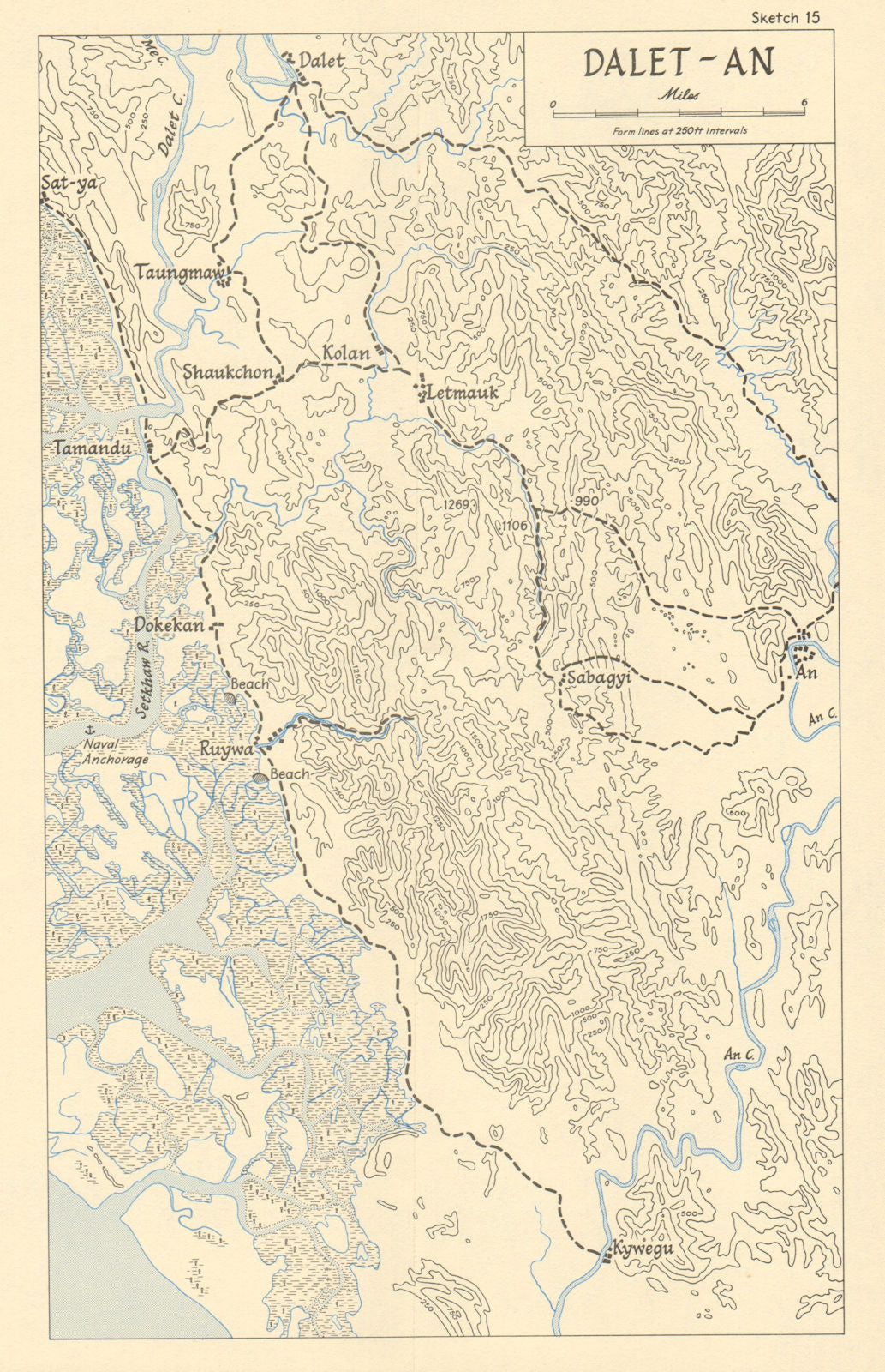 Burma Campaign 1945. Dalet-An rivers. World War 2 1965 old vintage map chart
